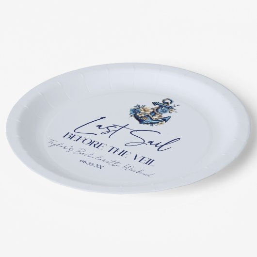 Letztes Segel vor Veil Bachelorette Wochenende Par Pappteller (Schrägansicht)