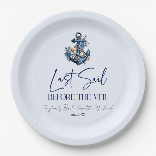 Letztes Segel vor Veil Bachelorette Wochenende Par Pappteller (Vorderseite)