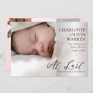 Letztes Skript 4 Foto Baby Pink Birth Ankündigung