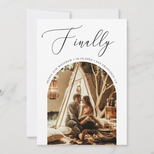 Letztes Skript. Moderne romantische Arch-Foto Hoch Save The Date (Vorderseite)