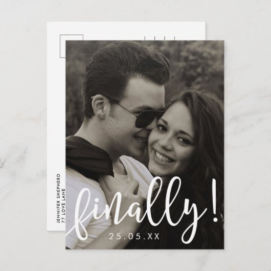 Letztes Skript Schriftart Overlay Save the Date Po Ankündigungspostkarte (Vorne/Hinten)