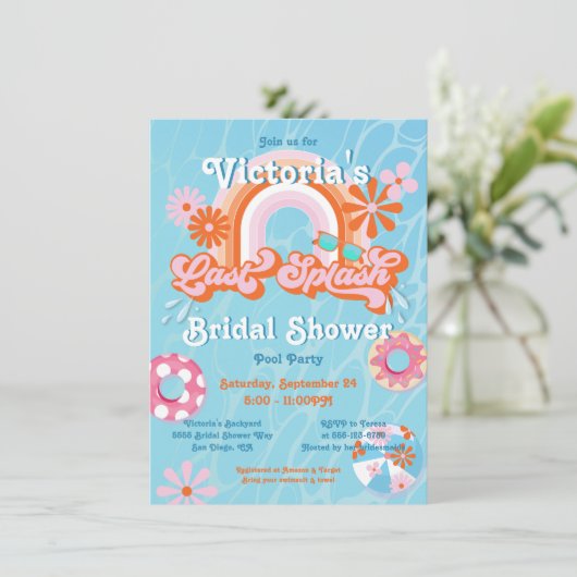 Letztes Splash Pool Bachelorette Brautparty Einladung (Stehend Vorderseite)