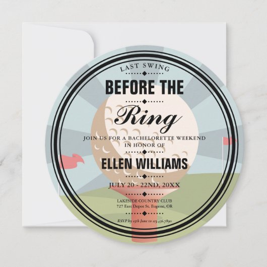 Letztes Swing Bachelorette Golf Weekend Party Einladung (Vorderseite)