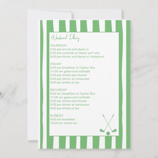 Letztes Swing Golf Bachelorette Wochenende Einladung (Rückseite)