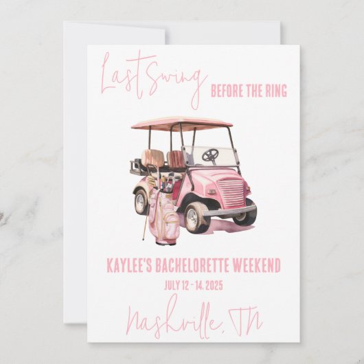 Letztes Swing, Golfspiel Bachelorette Wochenende P Einladung (Vorderseite)