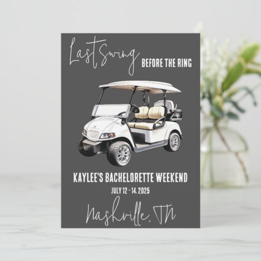 Letztes Swing, Golfspiel Bachelorette Wochenende P Einladung (Stehend Vorderseite)