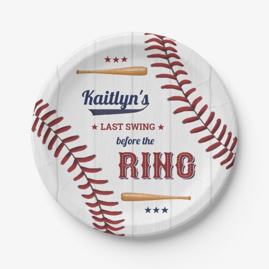 Letztes Swing vor dem Ring! Baseball-Brautparty Pappteller (Vorderseite)