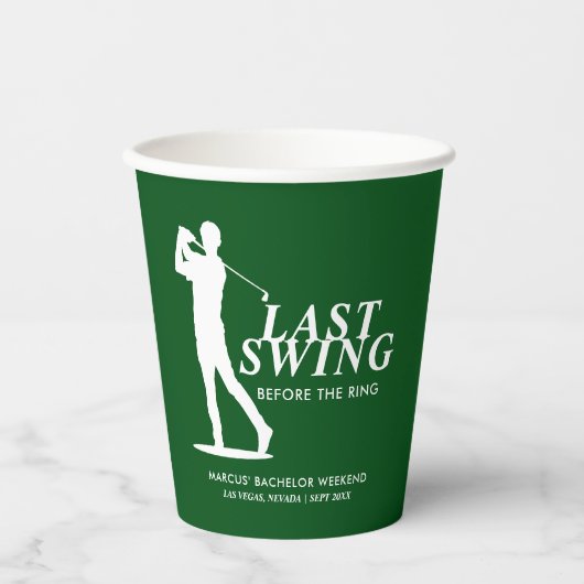 Letztes Swing vor dem Ring Golf Bachelor Pappbecher (Vorderseite)