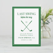 Letztes Swing vor dem Ring Golf Bachelorette Einladung (Stehend Vorderseite)