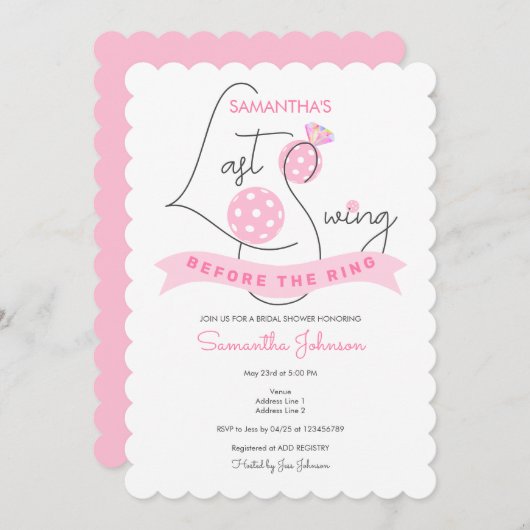 Letztes Swing vor dem Ring Pickleball-Brautparty Einladung (Vorne/Hinten)