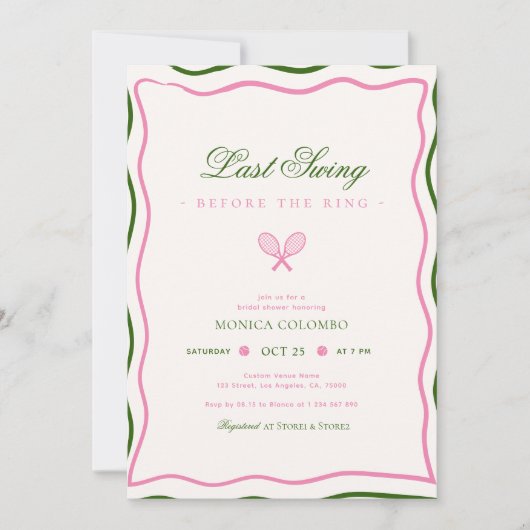 Letztes Swing vor dem Ring Tennis Brautparty Einladung (Vorderseite)