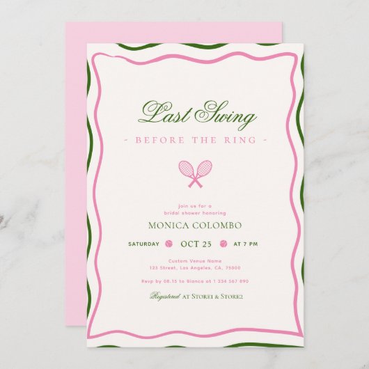 Letztes Swing vor dem Ring Tennis Brautparty Einladung (Vorne/Hinten)