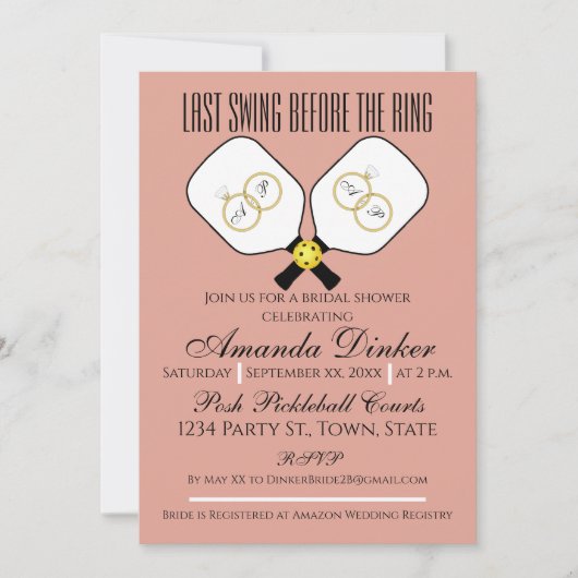 Letztes Swing vor der Hochzeit Pickleball Pink Einladung (Vorderseite)