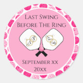 Letztes Swing vor der Hochzeit Pickleball Pink Runder Aufkleber (Vorderseite)