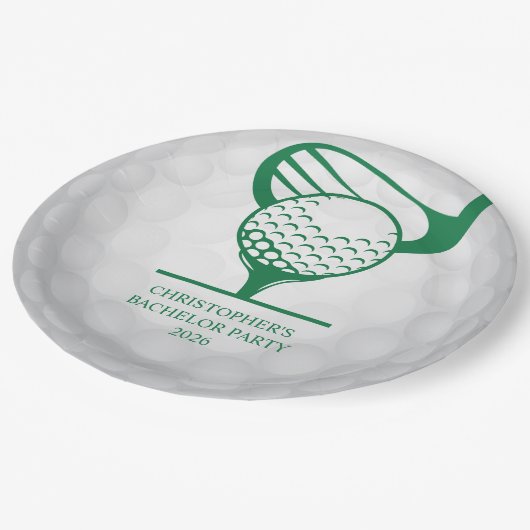 Letztes Swing vor der Ring Golf Bachelor Party Pappteller (Schrägansicht)