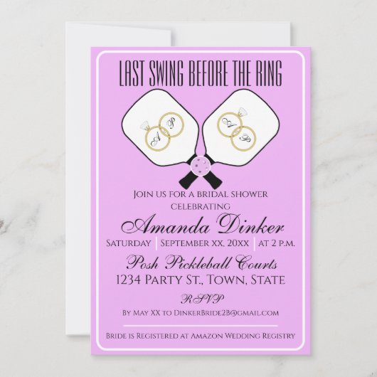 Letztes Swing vor der Ring-Hochzeit Pickleball Einladung (Vorderseite)
