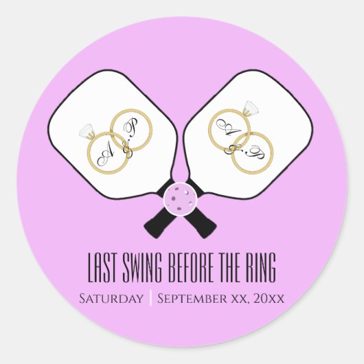 Letztes Swing vor der Ring-Hochzeit Pickleball Runder Aufkleber (Vorderseite)