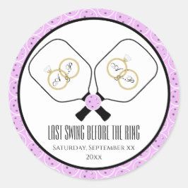 Letztes Swing vor der Ring-Hochzeit Pickleball Runder Aufkleber