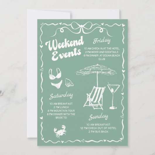 Letztes Toast Green Beach Bachelorette Wochenende Einladung (Rückseite)