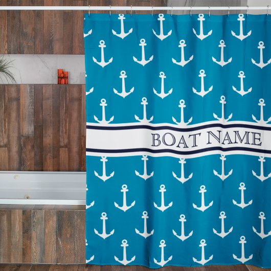 Leuchtblauer Ankermuster Nautical Boat Name Duschvorhang
