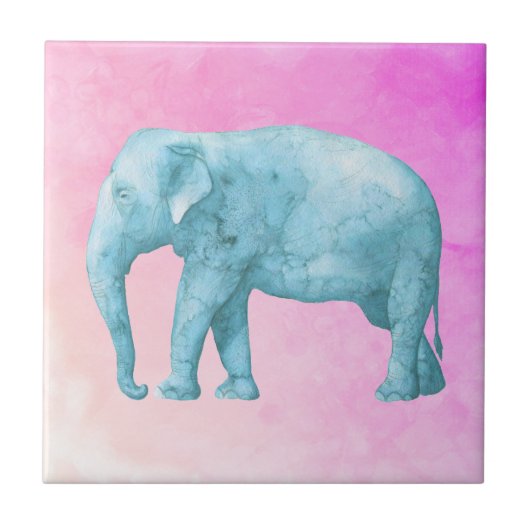 Leuchtblauer Wasserfarbenelefon auf rosa Hintergru Fliese (Vorderseite)