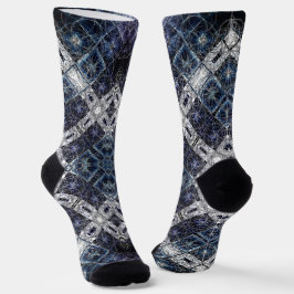 Leuchtblaues und weißes geometrisches Gitter Socken