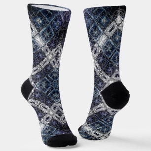 Leuchtblaues und weißes geometrisches Gitter Socken