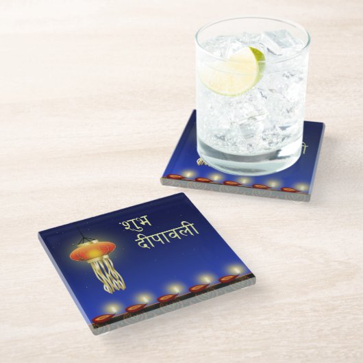 Leuchte Diwali Lampe - Untersetzer aus Glas (Schrägansicht)