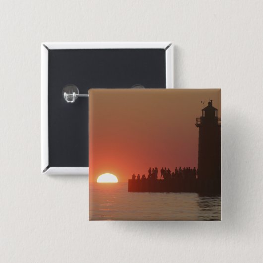 Leuchte Leuchtturm Sonnenuntergang Silhouette im S Button (Vorne & Hinten)