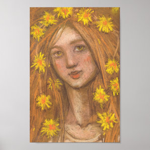 Leuchten Blümchen, Blonde Girl und Blume Malerei Poster