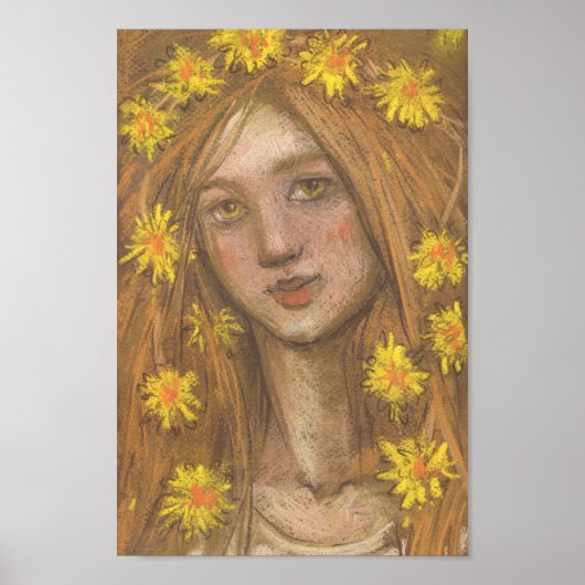 Leuchten Blümchen, Blonde Girl und Blume Malerei Poster (Vorne)