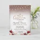 Leuchten, Burgund Blume Glitzer Quinceañera Einladung (Stehend Vorderseite)