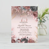 Leuchten, Chic Blume Glitzer 75. Geburtstag Einladung (Stehend Vorderseite)