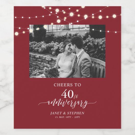 Leuchten | Ruby Red 40th Wedding Anniversary Cheer Weinetikett (Einzelnes Label)