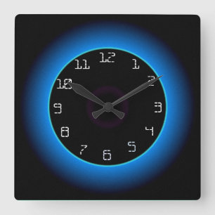 Leuchtend blau/Aqua auf schwarz> Wall-Uhr Quadratische Wanduhr