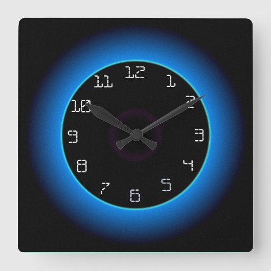 Leuchtend blau/Aqua auf schwarz> Wall-Uhr Quadratische Wanduhr (Vorderseite)