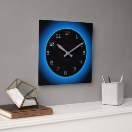 Leuchtend blau/Aqua auf schwarz> Wall-Uhr Quadratische Wanduhr