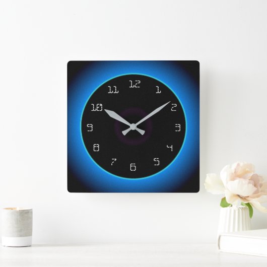Leuchtend blau/Aqua auf schwarz> Wall-Uhr Quadratische Wanduhr (Zuhause)