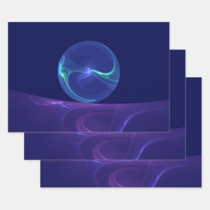 Leuchtend Blaue Violette Traum Abstrakt Fraktal Ku Geschenkpapier Set