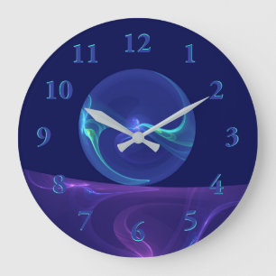 Leuchtend Blaue Violette Traum Abstrakt Fraktal Ku Große Wanduhr