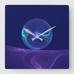 Leuchtend Blaue Violette Traum Abstrakt Fraktal Ku Quadratische Wanduhr