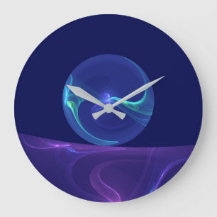 Leuchtend blaue violette Traum-Abstrakte Fraktal-K Große Wanduhr