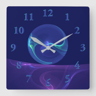 Leuchtend blaue violette Traum-Abstrakte Fraktal-K Quadratische Wanduhr