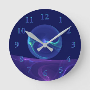 Leuchtend blaue violette Traum-Abstrakte Fraktal-K Runde Wanduhr