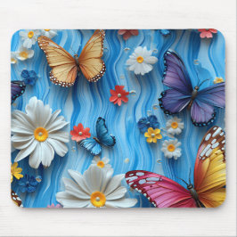 LEUCHTEND BUNTE BLUMEN UND SCHMETTERLINGE MOUSEPAD