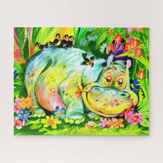 leuchtend bunter Hippopotamus und Vögel Puzzle (Horizontal)