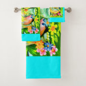 leuchtend farbige Nilpferde und Vögel Badhandtuch Set (Insitu)