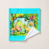 leuchtend farbige Nilpferde und Vögel Badhandtuch Set (Waschlappen)