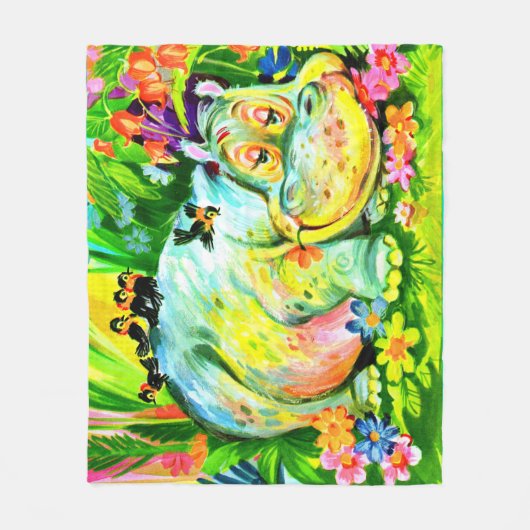 leuchtend farbige Nilpferde und Vögel Fleecedecke (Vorderseite)