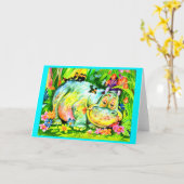 leuchtend farbige Nilpferde und Vögel Karte (Gelbe Blume)